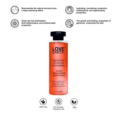 Love Earth: Salicylic Acid, Glycolic Acid & Niacinamide Exfoliating Body Wash