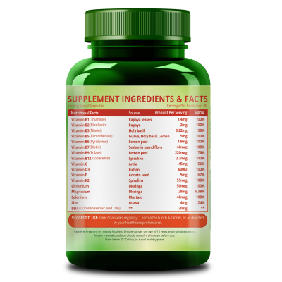 Vlado's Himalayan Organics: Vegan Omega-3 Capsules with Multivitamin, EPA, DHA, B1,B2,B3,B5,B7,B9,B9,B12,C,D3,K2, 25+ Ingredients for Energy, Immunity, Heart, Bone & Joints Support - 60 veg capsules