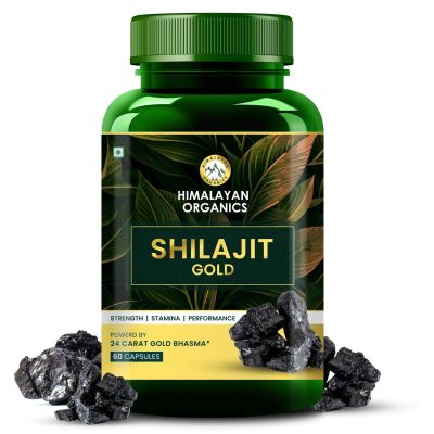 Vlado's Himalayan Organics: Pure Shilajit 24 carat Gold with Ashwagandha, Safed musli, Kaunch beej , Gokshura Swarna & Rajat Bhasma +10 more Ayurvedic herbs - -Boost Stamina, Strenght, Energy Power, Build Muscle Mass - 60 Veg Capsules