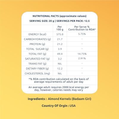 Farmley: Premium California Almonds Farmley Standee Pouch Pack of 2(250g each)