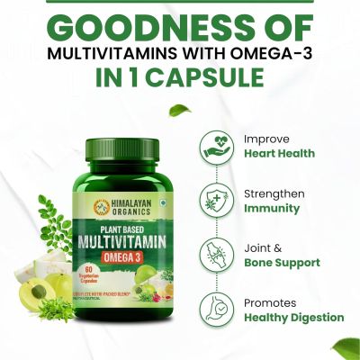 Vlado's Himalayan Organics: Vegan Omega-3 Capsules with Multivitamin, EPA, DHA, B1,B2,B3,B5,B7,B9,B9,B12,C,D3,K2, 25+ Ingredients for Energy, Immunity, Heart, Bone & Joints Support - 60 veg capsules