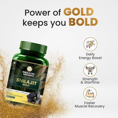 Vlado's Himalayan Organics: Pure Shilajit 24 carat Gold with Ashwagandha, Safed musli, Kaunch beej , Gokshura Swarna & Rajat Bhasma +10 more Ayurvedic herbs - -Boost Stamina, Strenght, Energy Power, Build Muscle Mass - 60 Veg Capsules