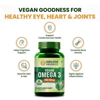 Vlado's Himalayan Organics: Vegan Omega 3 6 9 with DHA (560mg) for Healthy Heart, Joints & Eyes for Men & Women - 60 veg capsules