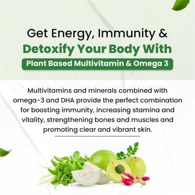Vlado's Himalayan Organics: Vegan Omega-3 Capsules with Multivitamin, EPA, DHA, B1,B2,B3,B5,B7,B9,B9,B12,C,D3,K2, 25+ Ingredients for Energy, Immunity, Heart, Bone & Joints Support - 60 veg capsules