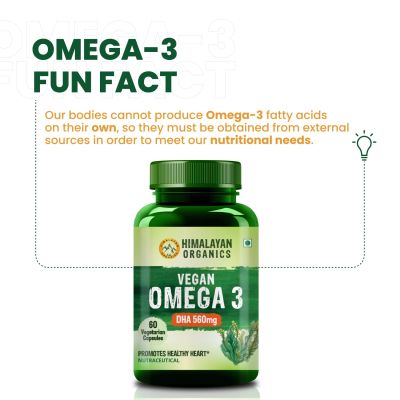 Vlado's Himalayan Organics: Vegan Omega 3 6 9 with DHA (560mg) for Healthy Heart, Joints & Eyes for Men & Women - 60 veg capsules