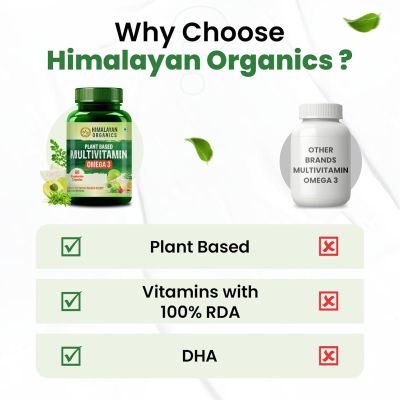 Vlado's Himalayan Organics: Vegan Omega-3 Capsules with Multivitamin, EPA, DHA, B1,B2,B3,B5,B7,B9,B9,B12,C,D3,K2, 25+ Ingredients for Energy, Immunity, Heart, Bone & Joints Support - 60 veg capsules