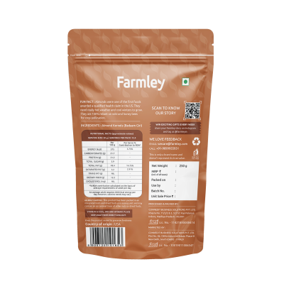Farmley: Premium California Almonds Farmley Standee Pouch Pack of 2(250g each)