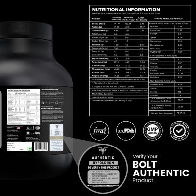 Bolt Nutrition: Nutrition 100% Whey Protein Powder | With Superfood PHYCOCYANIN |5LB, 2.268 kg (69 Serving) | Piedmont Chocolate