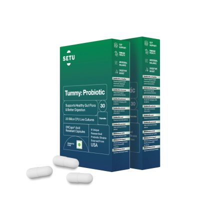 SETU: Tummy Probiotic - 30 Capsules (Pack of 2) | 9 strains with 20 Billion CFUs, Naturally Fermented Probiotics Lactobacillus & Bifidobacterium, Better Immunity, Gut Health, Reduced Gas