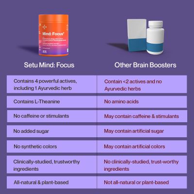SETU: Mind Focus Capsules - 30 Caps (Pack of 3) L-Theanine, Brahmi & Ginkgo Biloba, Brain Booster - Helps Improve Focus, Alertness
