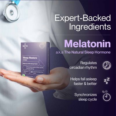 SETU: Melatonin 5mg - 30 Orally Dissolving Strips (Pack of 4) + Eye Mask | Promotes Relaxation & Sleep, Helps Improve Sleep Quality, Eases Jet Lag Strain, Non-Habit Forming | Mint Flavour