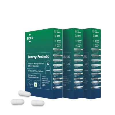 SETU: Tummy Probiotic - 30 Capsules (Pack of 3) | 9 strains with 20 Billion CFUs, Naturally Fermented Probiotics Lactobacillus & Bifidobacterium, Better Immunity, Gut Health, Reduced Gas