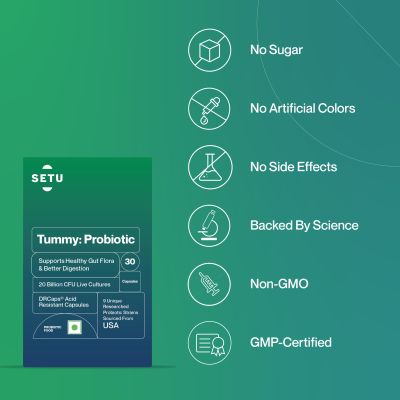 SETU: Tummy Probiotic - 30 Capsules (Pack of 2) | 9 strains with 20 Billion CFUs, Naturally Fermented Probiotics Lactobacillus & Bifidobacterium, Better Immunity, Gut Health, Reduced Gas