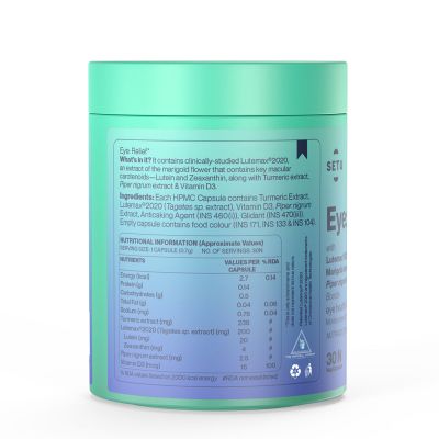 SETU: Eye: Relief - 30 Capsule (Pack of 1) | Eye Vitamin Formula w/20mg Lutein, 4mg Zeaxanthin, Curcumin & Vitamin D3 for Blue Light Defense, Max Absorption