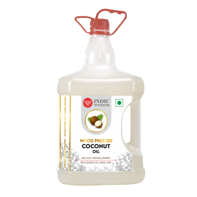 Indic Wisdom: Wood Pressed Virgin Coconut Oil 5 Liter (Cold Pressed Coconut Oil - Extracted on Wooden Churner)