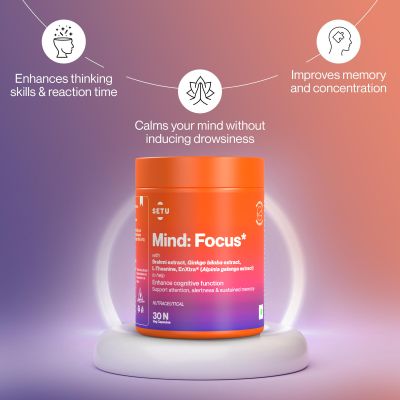 SETU: Mind Focus Capsules - 30 Caps (Pack of 2) L-Theanine, Brahmi & Ginkgo Biloba, Brain Booster - Helps Improve Focus, Alertness