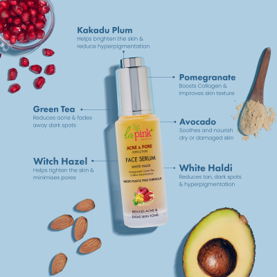 La Pink: Acne & Pore Perfection Face Serum with White Haldi for Acne Reduction & Even Skin Tone | 100% Microplastic Free Formula | Suitable for All Skin Types | 30ml