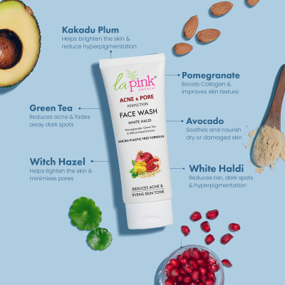 La Pink: Acne & Pore Perfection Face Wash for Acne Reduction & Even Skin Tone | 100% Microplastic Free Formula | Suitable for All Skin Types | 100ml
