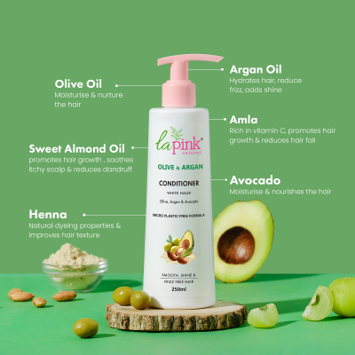 La Pink: Olive & Argan Conditioner for Smooth and Frizz-Free Hair | 100% Microplastic Free Formula | Suitable for All Hair Types | 250ml