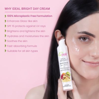 La Pink: Ideal Bright Day Cream | 100% Microplastic Free Formula | For Glass like Brightened skin, SPF15, Evens Skin Tone, All Skin Types | 50g