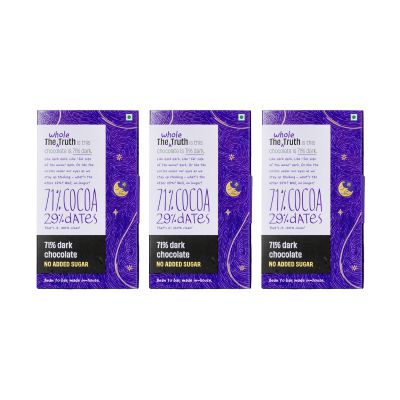 The Whole Truth: 71% Dark Chocolate - (Pack of 3) - No Added Sugar - Sweetened Only with dates - 71% Cocoa - 29% Dates