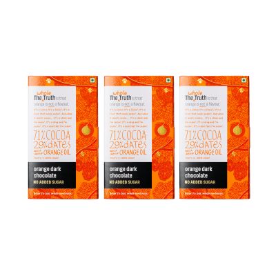The Whole Truth: Orange Dark Chocolate - (Pack of 3) - No Added Sugar - Sweetened Only with dates - 71% Cocoa - 29% Dates with a dash of Orange Oil