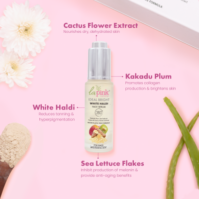 La Pink: Ideal Bright Face Serum | 100% Microplastic Free Formula | For Glass like Brightened skin, Evens Skin Tone for All Skin Types | 40+10ml Extra