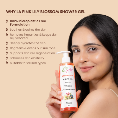 La Pink: Lily Blossom Shower Gel with White Haldi for Soothing and Calming Skin | 100% Microplastic Free Formulation | Suitable for All Skin Types | 250 ML