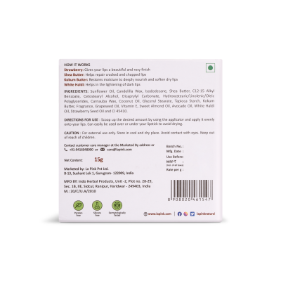 La Pink: Strawberry Lip Care with White Haldi for Shiny & Natural Tint | 100% Microplastic Free Formulation | Suitable for All Skin Types | 15 gms