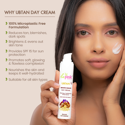 La Pink: Ubtan White Haldi Day Cream with 100% Microplastic Free Formula for Blemish, Pigmentation, Dark Spot & Tan Removal | All Skin Types | 50g