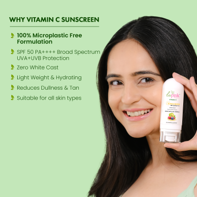La Pink: Vitamin C Sunscreen SPF 50 with White Haldi for UVA & UVB Protection and Hydration & Mouisturization