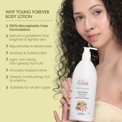 La Pink: Young Forever Soft & Shine Body Lotion with 100% Microplastic Free Formula , Non Greasy Moisturiser For All Skin Types | 450ml