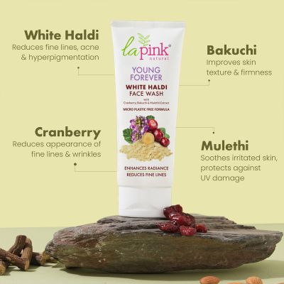 La Pink: Young Forever Face Wash | 100% Microplastic Free Formula | Age Defying, Reduces Fine Lines, Pigmentation, Dark Spots & Scars | White Haldi | For Younger Radiant Skin | All Skin Types | 100ml
