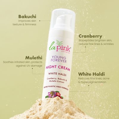 La Pink: Young Forever Night Cream with 100% Microplastic Free Formula , Reduces Fine Lines, Pigmentation, Dark Spots & Scars For All Skin Types | 50g