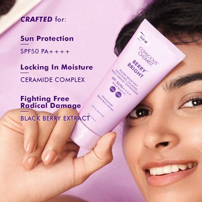 Conscious Chemist:  Berry Bright Niacinamide Sunscreen Spf 50 Pa++++ | Water Resistant, Non-Greasy & No-Whitecast (50g)