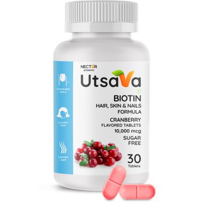 Nector: Biotin Cranberry Sugar Free Chewable Tablets for Hair Skin & Nails | 30 Tablets