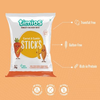 Timios: Carrot And Cumin - Sticks - 360 gm (Pack of 12)