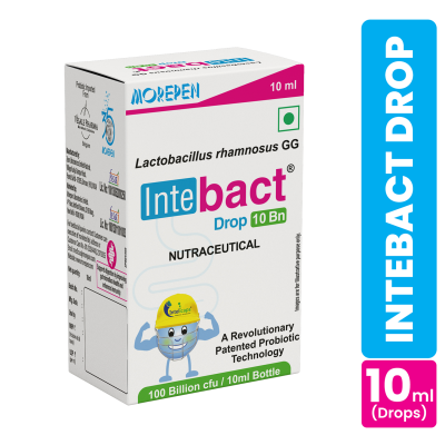 Dr. Morepen: INTEBACT PROBIOTIC DROPS 10BN CFU | Supplement for Gut Health - 10 ml Pack fo 2