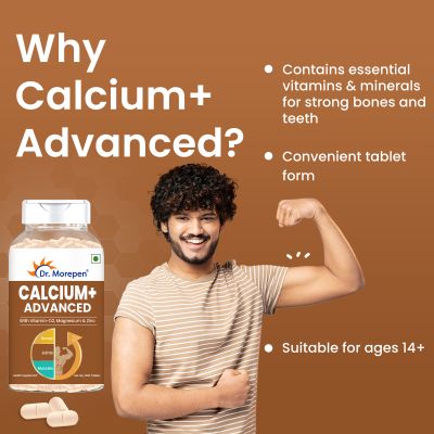 Dr. Morepen: Calcium+ Advanced Tablets with Vitamin - D2, Magnesium & Zinc - 120 Veg Tablets