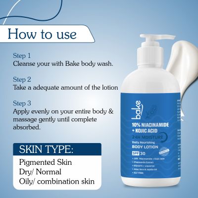Bake Cosmetics:   10% Niacinamide Body Lotion SPF 30 PA+++ with Kojic Acid
