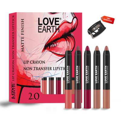 Love Earth: Lip crayon Transfer proof lipstick 2.O and sharpener - pack of 5
