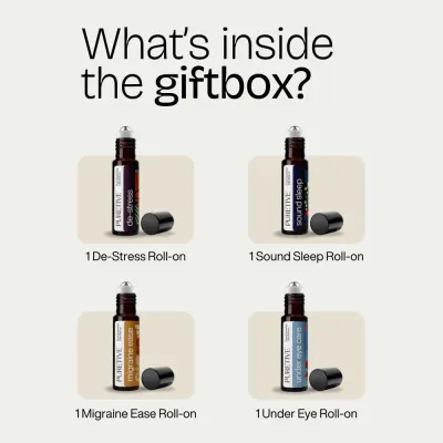 Puretive: Daily Wellness Roll On Kit Box | Set of 4 Roll Ons | De-stress RO | Migraine Ease RO | Sound Sleep RO | UnderEye Care RO | For Gifting & Daily Use | 10ml each