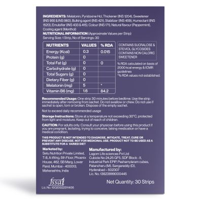 SETU: Sleep Restore Melatonin 5mg - 30 Orally Dissolving Strips (Pack of 2) | Plant Based 5 mg Melatonin | Promotes Relaxation & Sleep, Eases Jet Lag Strain, Non-Habit Forming | Tasty Mint Flavor