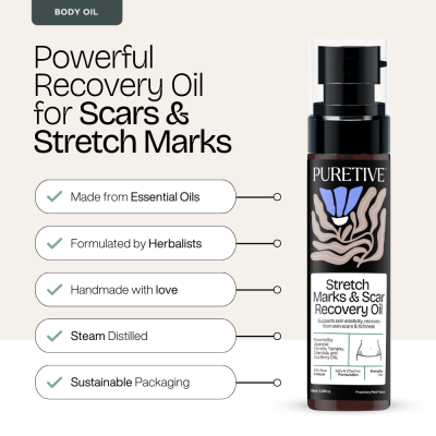 Puretive: Stretch Marks and Scar Recovery Oil | Luxurious Body Oil for Stretch Marks