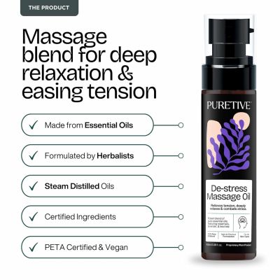 Puretive: De-Stress Massage Oil | Relieves Physical Tension | Deeply Relaxes and Hydrates
