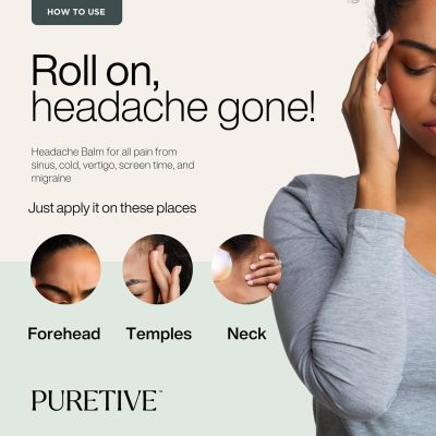 Puretive: Migraine Roll On 100% PURE ESSENTIAL OILS, Natural, Skin Friendly, Liquid Balm |