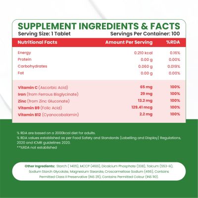 Vlado's Himalayan Organics: Vlado's Himalayan Organics Chelated Iron with Vitamin C Supplement - 100 Veg Tablets
