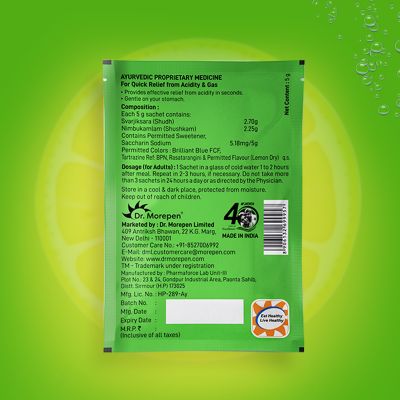 Dr. Morepen: Acidity-X Fizz for Indigestion, Acidity & Gas Relief, Tangy Lemon Flavour - 50 Sachets