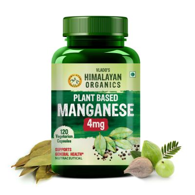 Vlado's Himalayan Organics: Plant Based Manganese 4mg Supplement | Trace Mineral Supplement for Connective Tissue and Bones | Good For Skeletal Health Support - 120 Veg Capsules