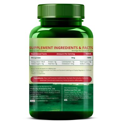 Vlado's Himalayan Organics: Plant Based Manganese 4mg Supplement | Trace Mineral Supplement for Connective Tissue and Bones | Good For Skeletal Health Support - 120 Veg Capsules